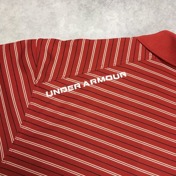 Under Armour Mens Golf Polo Shirt size XL Red Striped Short Sleeve Collared - Picture 8 of 15